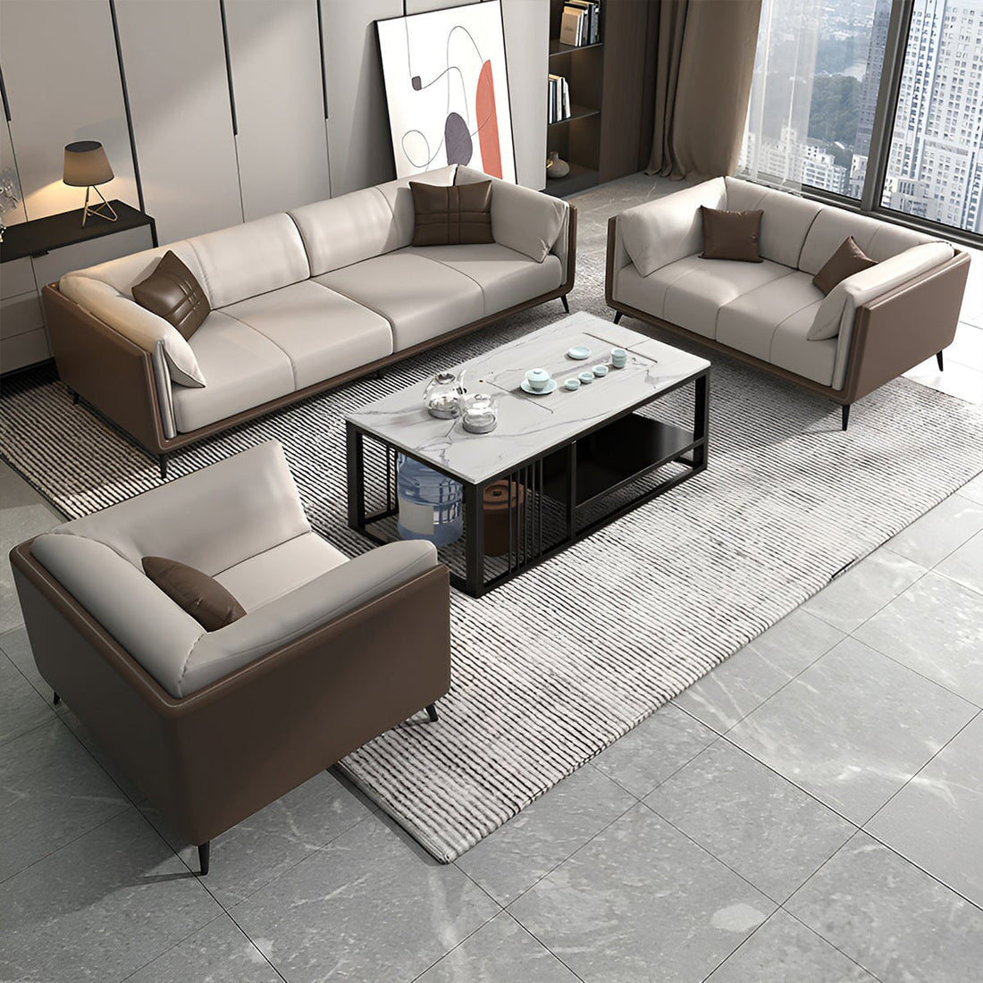 ナッパレザー　高反発ウレタン　柔らか　弾力性　人間工学　天然木フレーム　安定性　広め　ゆとり　ソファ　応接ソファ　穏やか　エレガント　上品　グレー　JDSF-K010