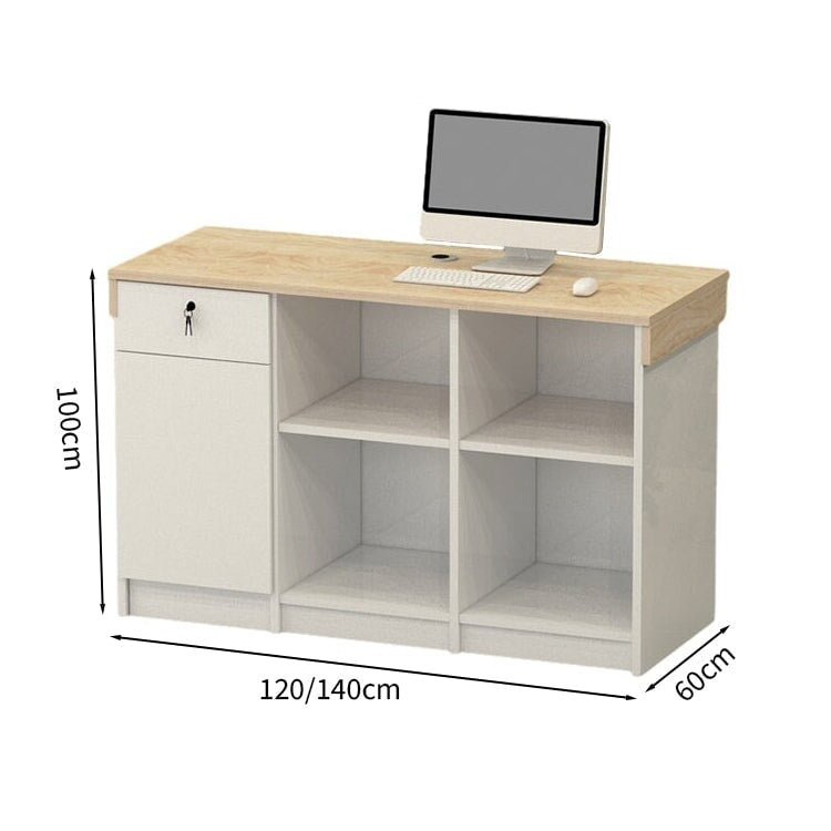 受付カウンター　レジカウンター　エントランスカウンター　シリンダー錠付き　鍵付き　　配線穴付き　ホワイト　カスタマイズ可能　metamall