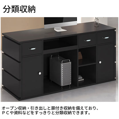 引き出し付き　オープン収納　受付カウンター　レジカウンター　カウンター　オフィス受付　木製受付カウンター　オシャレ　ブラック　JDT-T066