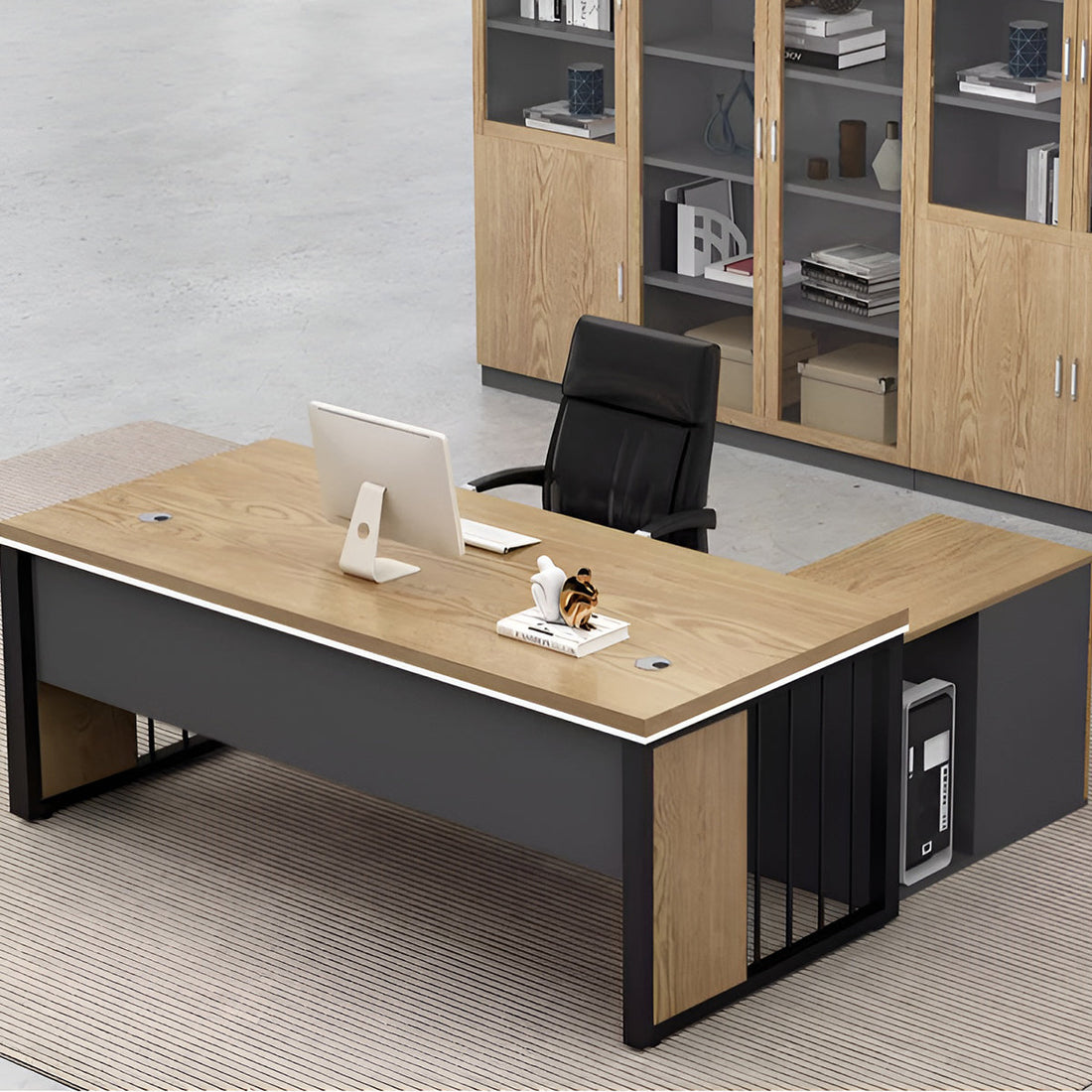 エグゼクティブデスク　オフィス家具　PCデスク　スチール脚　幕板付き　取っ手付き　配線孔付き　シンプルモダン　グレーオーク　ウォルナット　LBZ-K-053 