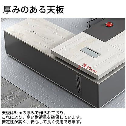エグゼクティブデスク　社長机　オフィスデスク　プレジデントデスク　サイドキャビネット　分類収納　高耐荷重　グレー　カスタマイズ可能　LBZ-T024