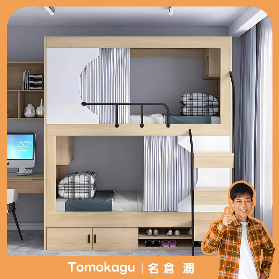 収納一体型二段ベッド　親子ベッド　スチール製はしご　開き戸収納　大容量収納　ナチュラル　サイズオーダー対応　無料相談可能　カスタマイズ可能　SCC-T041