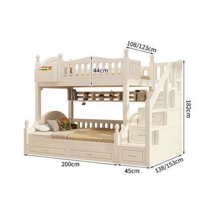 二段ベッド　二人用　天然木　階段　収納　すのこ　Ｒ加工　おしゃれ　ホワイト　ハシゴ　手すり付き　SCC-T050
