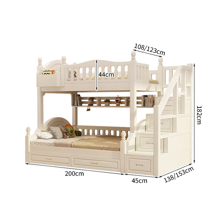 二段ベッド　二人用　天然木　階段　収納　すのこ　Ｒ加工　おしゃれ　ホワイト　ハシゴ　手すり付き　SCC-T050