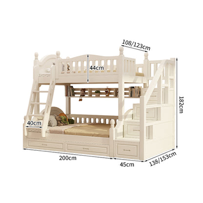 二段ベッド　二人用　天然木　階段　収納　すのこ　Ｒ加工　おしゃれ　ホワイト　ハシゴ　手すり付き　SCC-T050