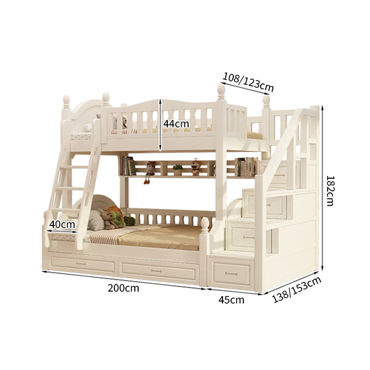 二段ベッド　二人用　天然木　階段　収納　すのこ　Ｒ加工　おしゃれ　ホワイト　ハシゴ　手すり付き　SCC-T050