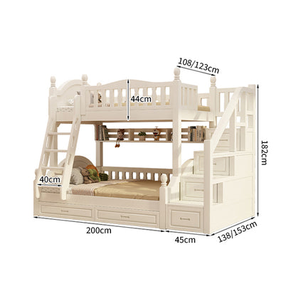 二段ベッド　二人用　天然木　階段　収納　すのこ　Ｒ加工　おしゃれ　ホワイト　ハシゴ　手すり付き　SCC-T050