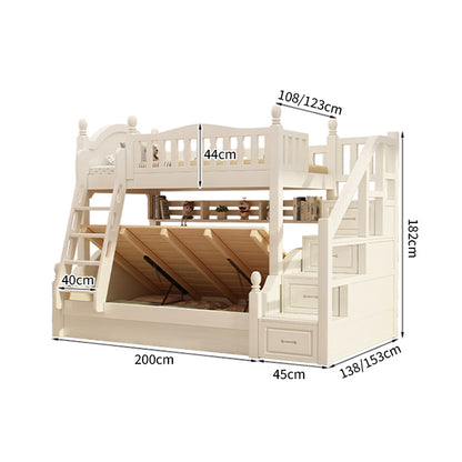 二段ベッド　二人用　天然木　階段　収納　すのこ　Ｒ加工　おしゃれ　ホワイト　ハシゴ　手すり付き　SCC-T050