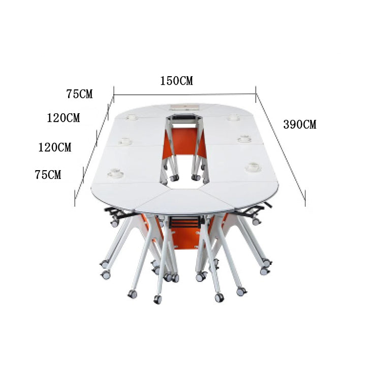 折りたたみ式　扇形　長方形　脚キャップ付き　組み合わせテーブル　事務机　会議テーブル　ミーティング用テーブル　研修用　講義用　セミナー用　シンプル　ホワイト　カスタマイズ可能　HYZ-T061　tomokagu