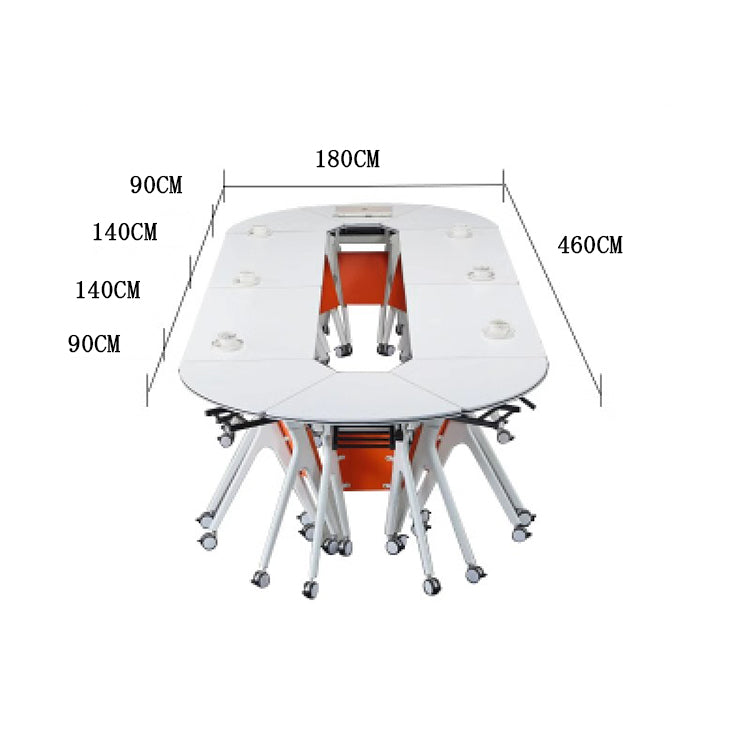 折りたたみ式　扇形　長方形　脚キャップ付き　組み合わせテーブル　事務机　会議テーブル　ミーティング用テーブル　研修用　講義用　セミナー用　シンプル　ホワイト　カスタマイズ可能　HYZ-T061　tomokagu