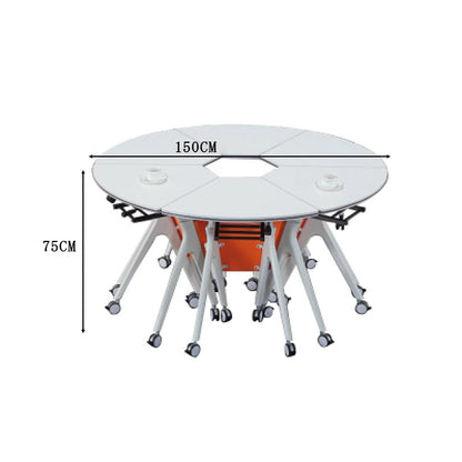 折りたたみ式　扇形　長方形　脚キャップ付き　組み合わせテーブル　事務机　会議テーブル　ミーティング用テーブル　研修用　講義用　セミナー用　シンプル　ホワイト　カスタマイズ可能　HYZ-T061　tomokagu