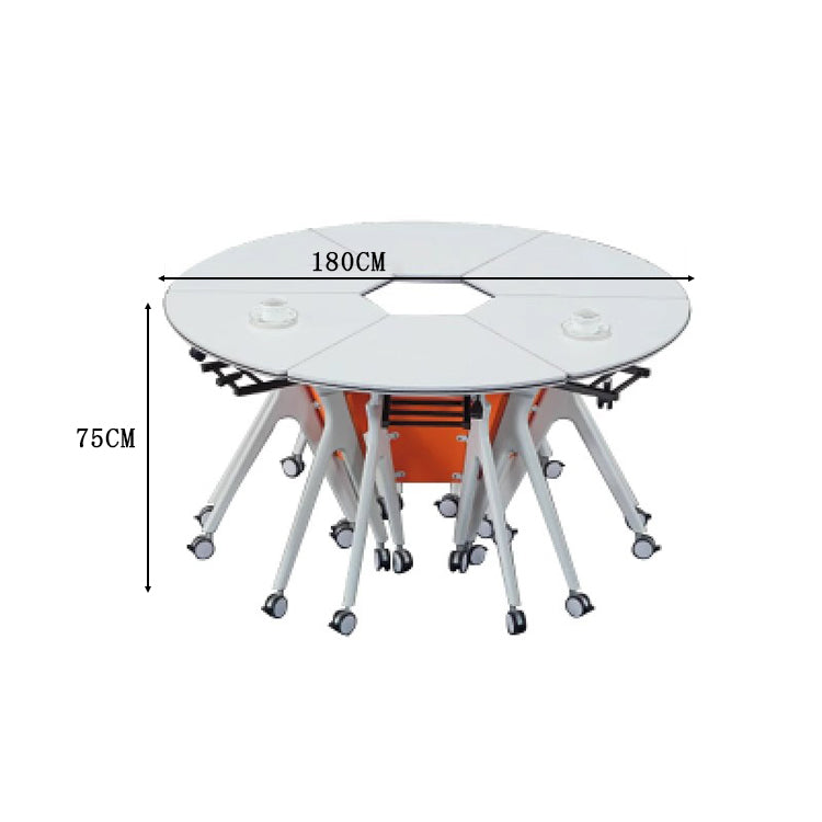 折りたたみ式　扇形　長方形　脚キャップ付き　組み合わせテーブル　事務机　会議テーブル　ミーティング用テーブル　研修用　講義用　セミナー用　シンプル　ホワイト　カスタマイズ可能　HYZ-T061　tomokagu