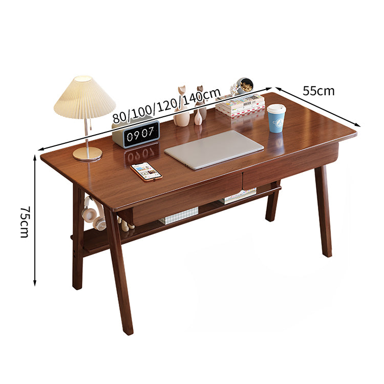 学習デスク　広々とした天板　フック付き　引き出し付き　ラバーウッドの脚　収納スペース　オープン収納　XXZ-T002