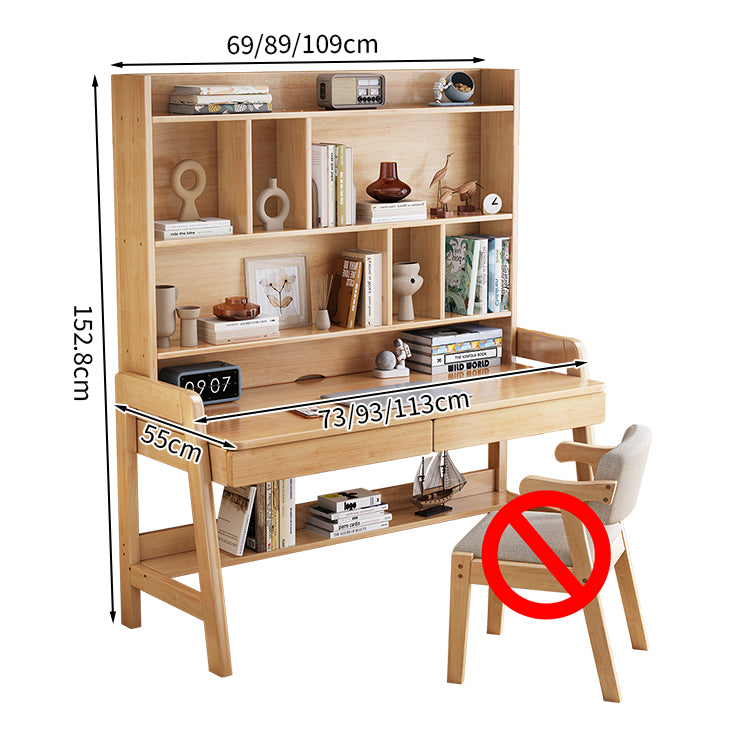 学習デスク　天然木　収納力抜群　テーブルの高さ調節可能　二つの引き出し　木目調　分類収納　XXZ-T004