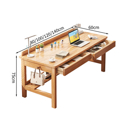 厚みのある天板　引き出し付き　フック付き　Ｒ加工　耐久性抜群　多目的　学習デスク　学習机　木目調　ラバーウッド　XXZ-T005