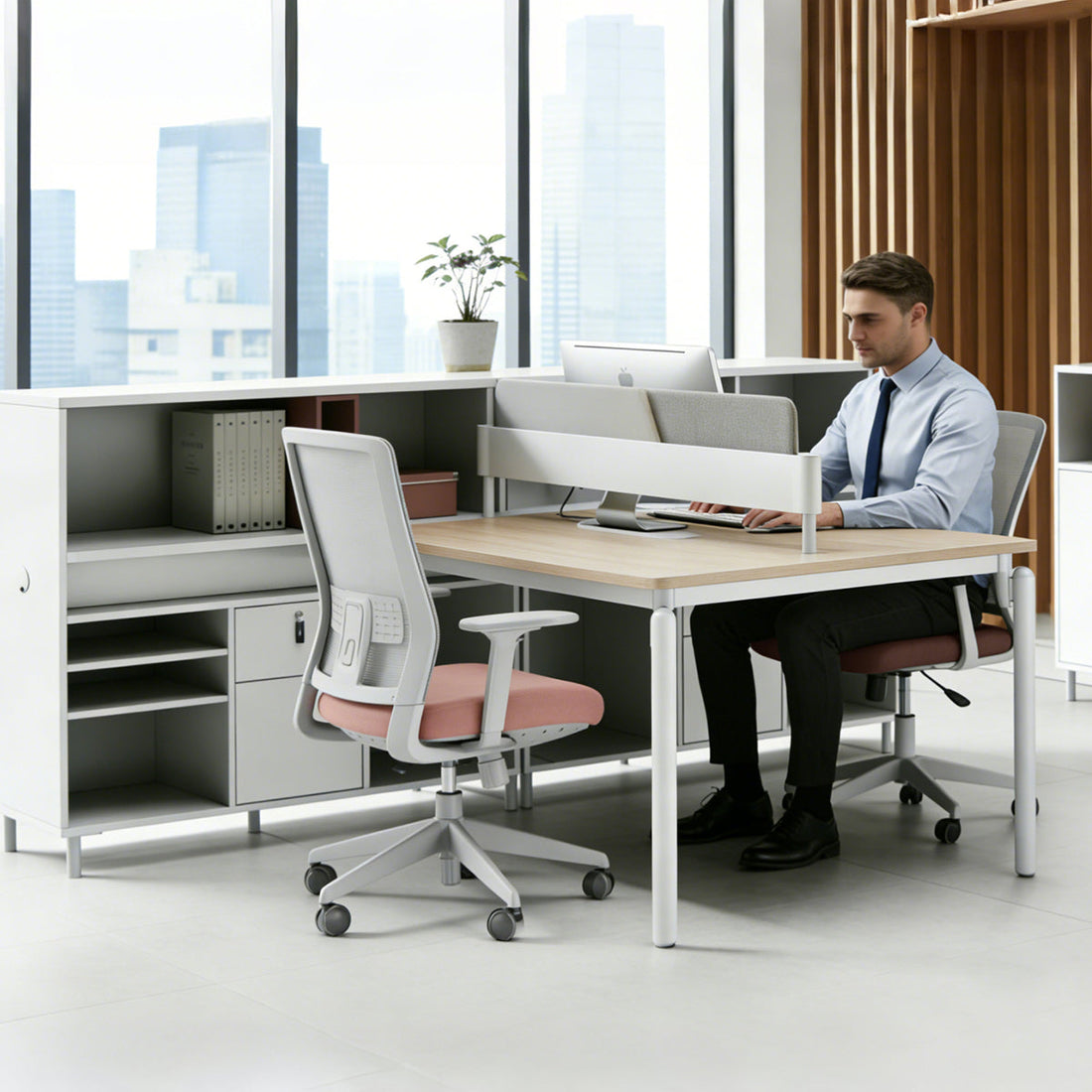 オフィスデスク　事務机　会社用　メラミン化粧板　炭素鋼管　パーティション　収納スペ一ス　鍵付き　引き出し　予備穴　可動式バーティション　カスタマイズ可能　BGZ-H0-Z05