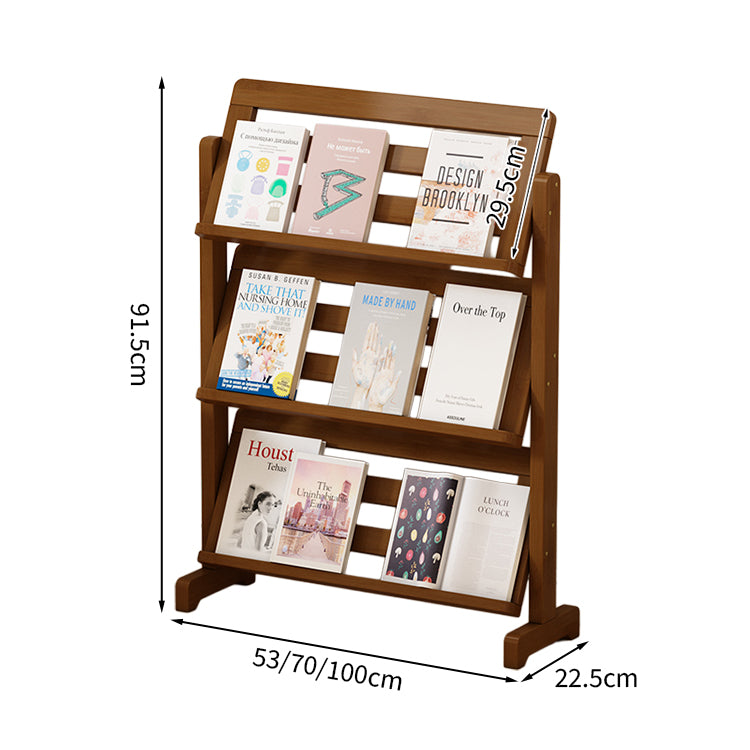 マガジンラック　パンフレットスタンド　雑誌ラック　オフィス収納　収納ラック　多段式デザイン　天然木　モウソウチク材　ラタン編み　ZZJ-T010