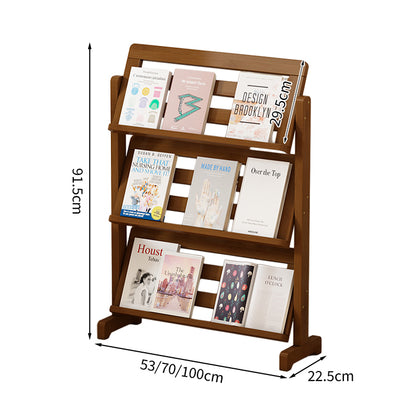 マガジンラック　パンフレットスタンド　雑誌ラック　オフィス収納　収納ラック　多段式デザイン　天然木　モウソウチク材　ラタン編み　ZZJ-T010