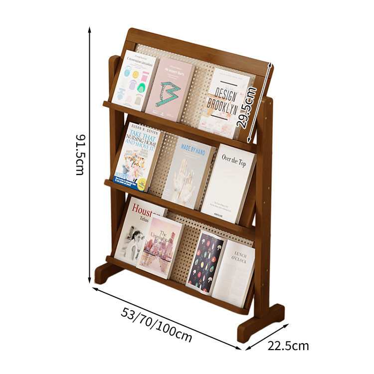 マガジンラック　パンフレットスタンド　雑誌ラック　オフィス収納　収納ラック　多段式デザイン　天然木　モウソウチク材　ラタン編み　ZZJ-T010