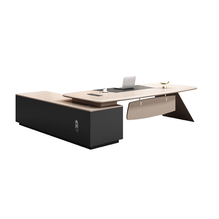 高級エグゼクティブオフィスデスクセット　オフィスデスク　大容量収納　配線整理　安全ロック　多機能セット　高剛性繊維板　焼付塗装仕上げ　暗証番号ロック　配線ボックス　厚肉円角天板　モダンスタイル　シンプル洗練　ベージュ 　カスタマイズ可能　SL-LBZ-001