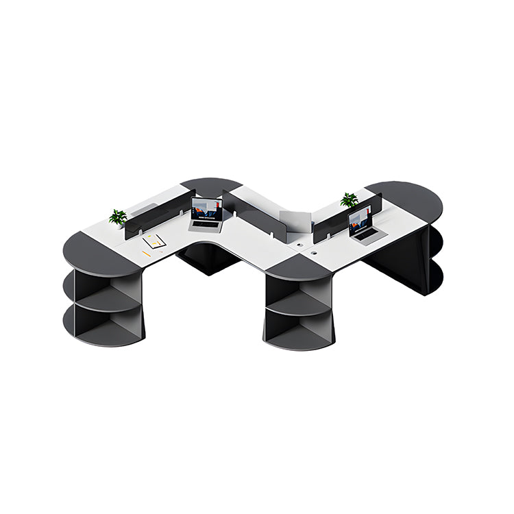 ワークデスク　オフィスデスク　複数人用　スチールフレーム脚　Ｌ字型　オープン収納　配線孔付き　エコ素材　カスタマイズ可能　BGZ-T181