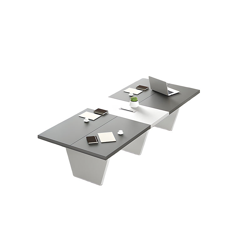 会議用テーブル　テーブル　会議用　シンプル　機能的　安定感　台形脚　配線ボックス　グレー　ホワイト　MBS-HYZ-3002