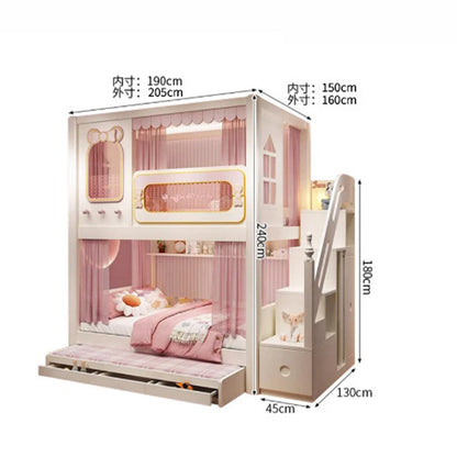 二段ベッド　キッズベッド　収納付き二段ベッド　子供部屋用ベッド　全周式安全栅　落下防止設計　収納スペース付き　モダンキッズデザイン　ホワイト　SCC-S072
