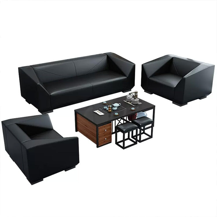 ソファー　応接ソファー　室内　インドア　応接用　革　通気性　フィット感　ウレタンフォーム　幾何学　天然木　スタイリッシュ　モダン　ブラック　カスタマイズ可能　JDZH-K004 
