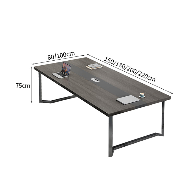 シンプル　洗練　シャープ　木目調　落ち着き　会議テーブル　ミーティングテーブル　スチール　メラミン化粧板　配線ボックス　カスタマイズ可能　HYZ-T006