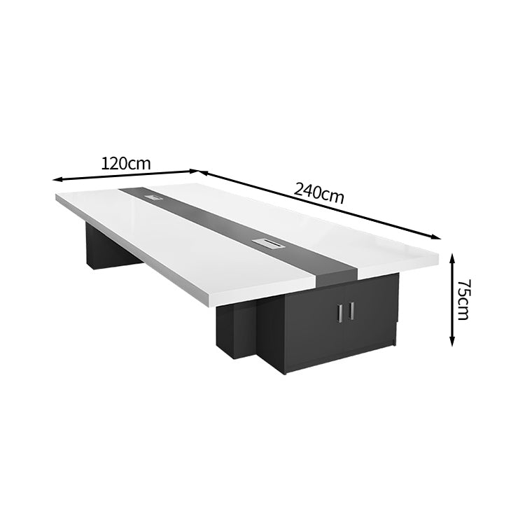 大人数　シンプル　洗練　シック　どっしり　収納スペース　配線ボックス　会議テーブル　ミーティングテーブル　メラミン化粧板　カスタマイズ可能　HYZ-T013　tomokagu