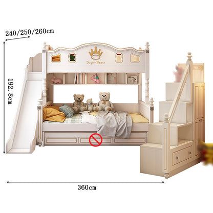 ベッド　２段ベッド　子供用　ラバーウッド　太い角柱　ベッドガード　三台目ベッド　収納付き階段　滑り台　はしご　マットレス　硬め　機能的　使い勝手　SCC-C032　chickagu